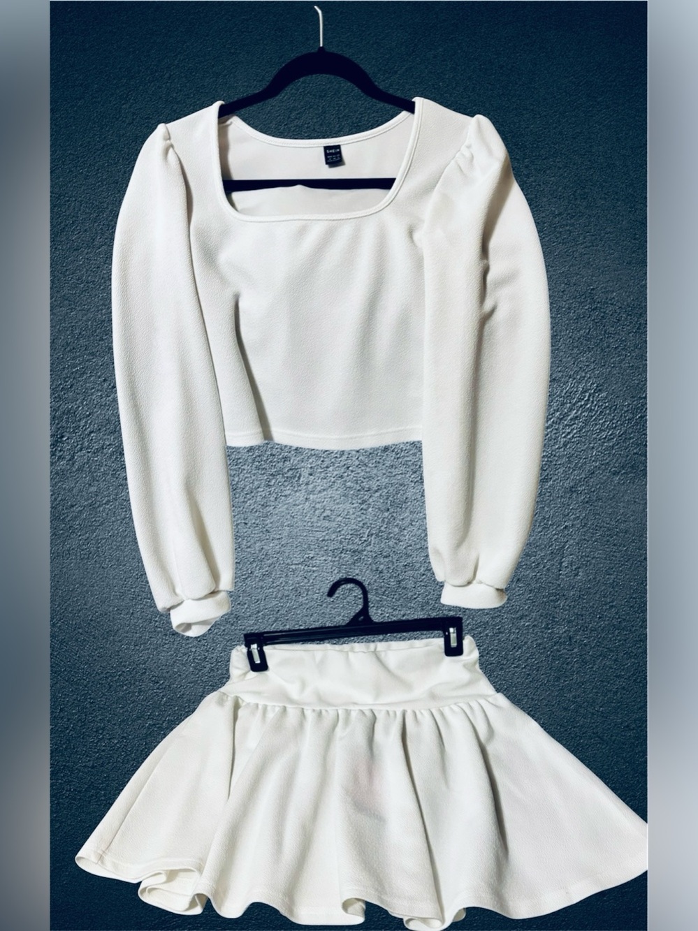 Long Sleeved White Crop Top & Skirt Set